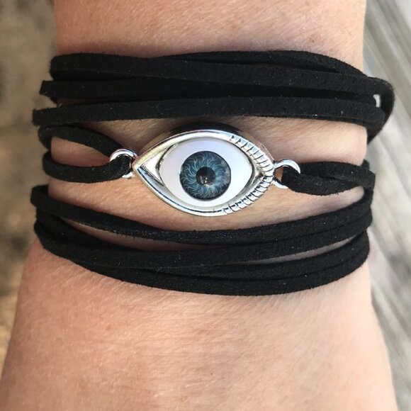 Tie Wrap Evil Eye Protection Silver Bracelet Cuff Yoga Boho Cord Bohemian Gift - Picture 6 of 9